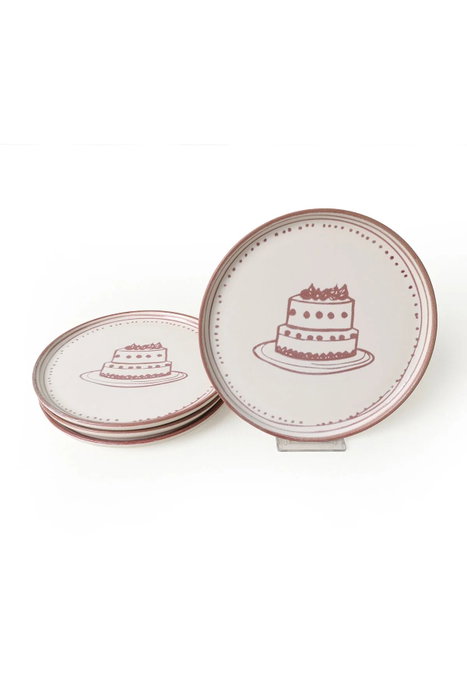 Hermia Juego de 4 Platos de Postre de Cerámica Blanco y Marrón 22 cm